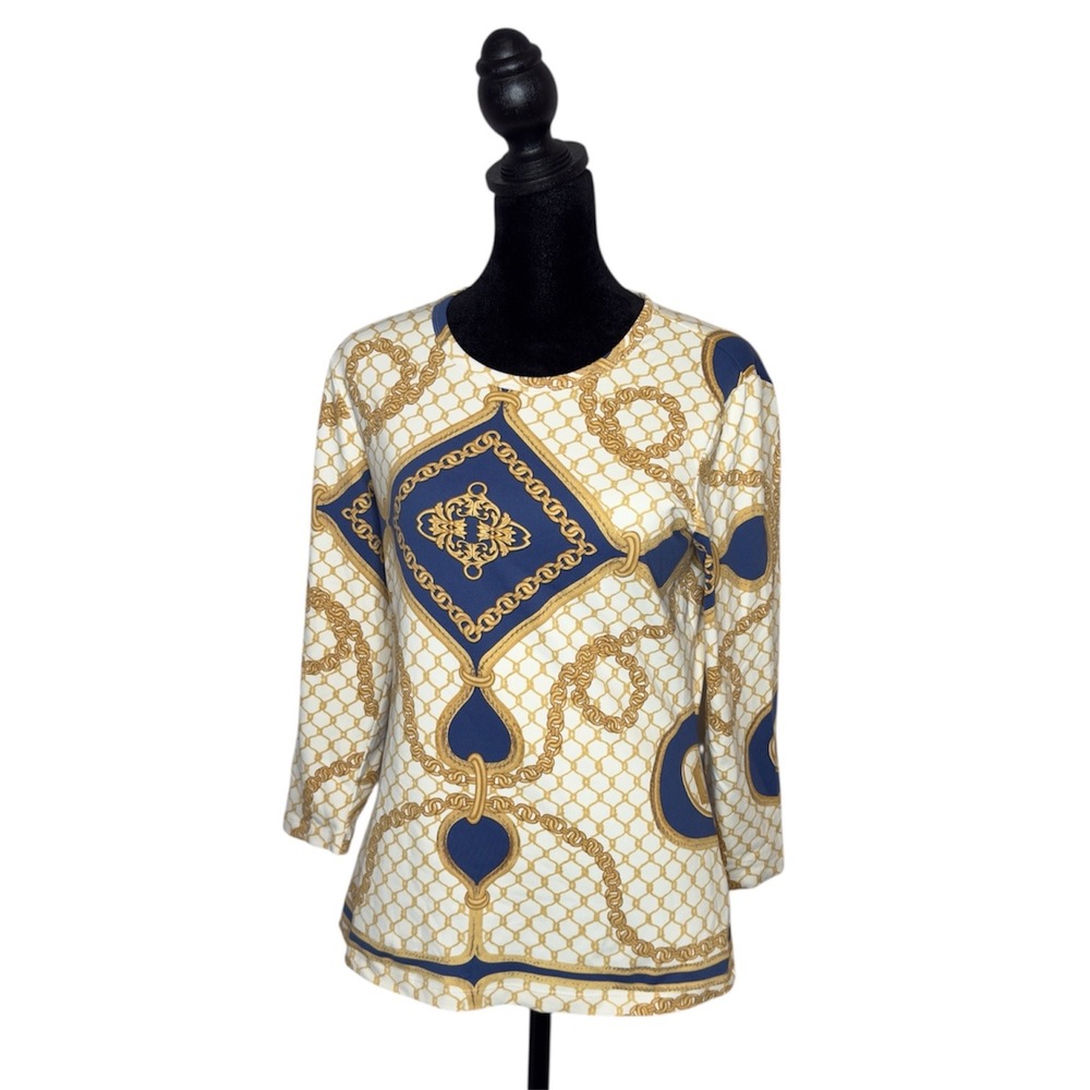 J.McLaughlin Gold Equestrian Chainlink Top Catalina Cloth Statement Piece Size S